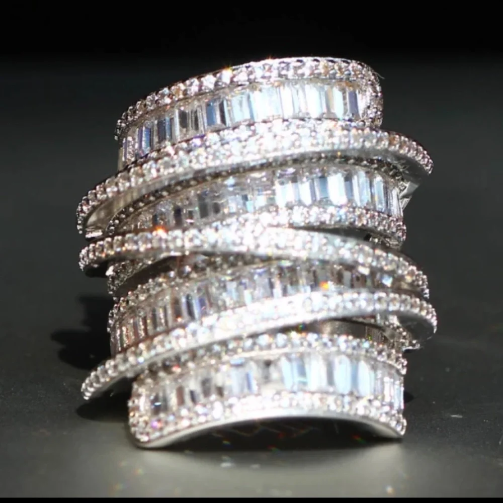 Silver princess cut zircon gorgeous statement ring